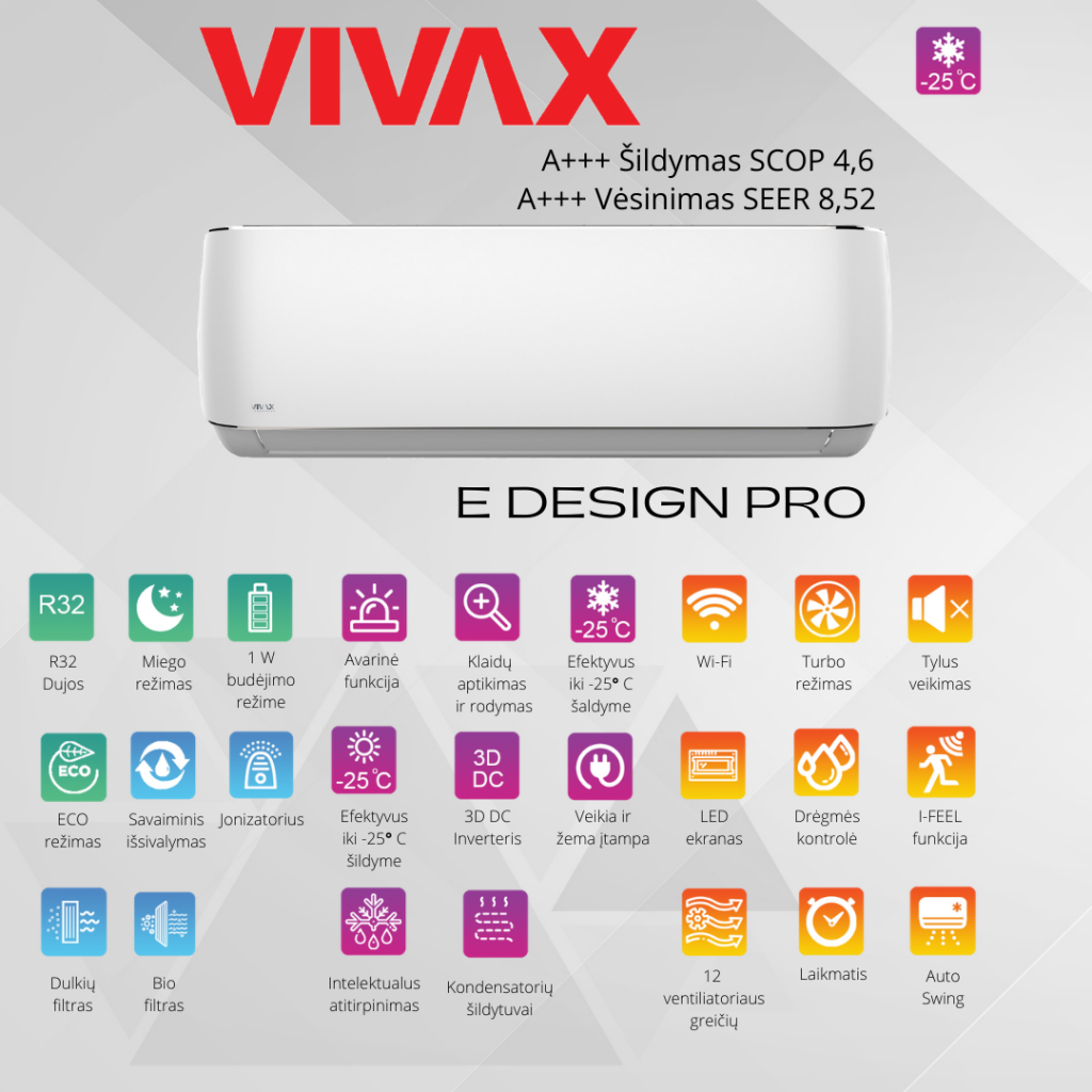 Vivax E Design oro kondicionierius silumos siurblys